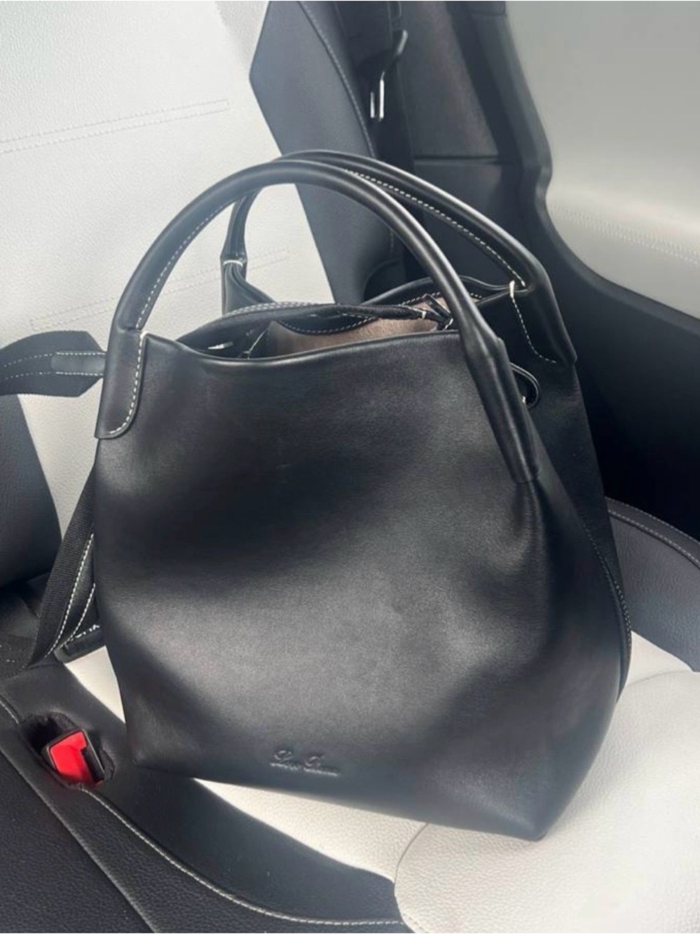Loro Piana Large Bale Black Leather Tote Bag with Top Handles